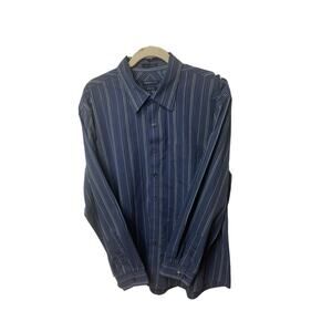 Van Heusen Studio, Blue/Gray Striped Cotton Blend L/S Slim Fit, Size XL